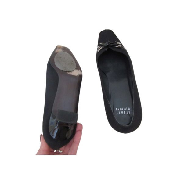 Stuart Weitzman Black Kitten Heel Pumps With Bow Accent SZ 7 1/2M - Picture 7 of 7